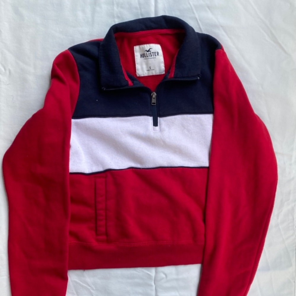 Juniors Hollister Red White and Navy Zip Up